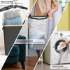 Panier a linge pliable 145L avec sac intérieur cadre bambou et couvercle gris - vounat.shop