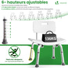 Chaise de douche avec dossier ergonomique a hauteur reglable en aluminum HDPE blanc - vounat.shop