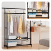 Portant a Vetements double avec roulettes et 2 etageres de rangement 121x40x147cm metal Noir - vounat.shop