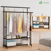 Portant a Vetements double avec roulettes et 2 etageres de rangement 120x40x146cm metal Noir - vounat.shop