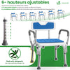 Chaise de douche avec accoudoir et dossier ergonomique a hauteur reglable en aluminum HDPE bleu - vounat.shop