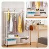 Portant a Vetements double avec roulettes et 2 etageres de rangement 121x40x147cm metal Blanc - vounat.shop