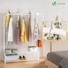 Portant a vetement double avec 2 niveaux etageres chaussures 4 Crochets Lateraux 110x35x146cm metal Blanc - vounat.shop