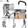 Chariot de course pliable monte escalier aluminium avec crochets gris - vounat.shop