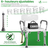 Chaise de douche avec accoudoir et dossier ergonomique a hauteur reglable en aluminum HDPE blanc - vounat.shop