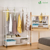 Portant a Vetements double avec roulettes et 2 etageres de rangement 120x40x146cm metal Blanc - vounat.shop