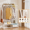 Portant a vetement double avec 2 niveaux etageres chaussures 4 Crochets Lateraux 110x35x146cm metal Blanc - vounat.shop