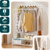 Portant a vetement double avec 2 niveaux etageres chaussures 4 Crochets Lateraux 108x35x145cm metal Blanc - vounat.shop
