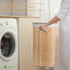 Panier a linge en bambou rectangulaire double compartiments avec couvercle 100L - vounat.shop