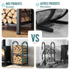 Porte buches cheminee avec 4 outils en metal noir - vounat.shop