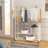 Portant a Vetements double avec roulettes et 2 etageres de rangement 120x40x146cm metal Blanc - vounat.shop