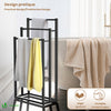 Porte serviettes sur pied autoportant 3 niveaux noir - vounat.shop