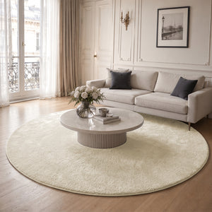 Tapis de salon poils ras doux antiderapant ф200cm uni beige - vounat.shop