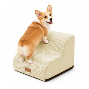 Escalier pour chien et chat en mousse haute densite et housse lavable 40x40x30cm beige - vounat.shop