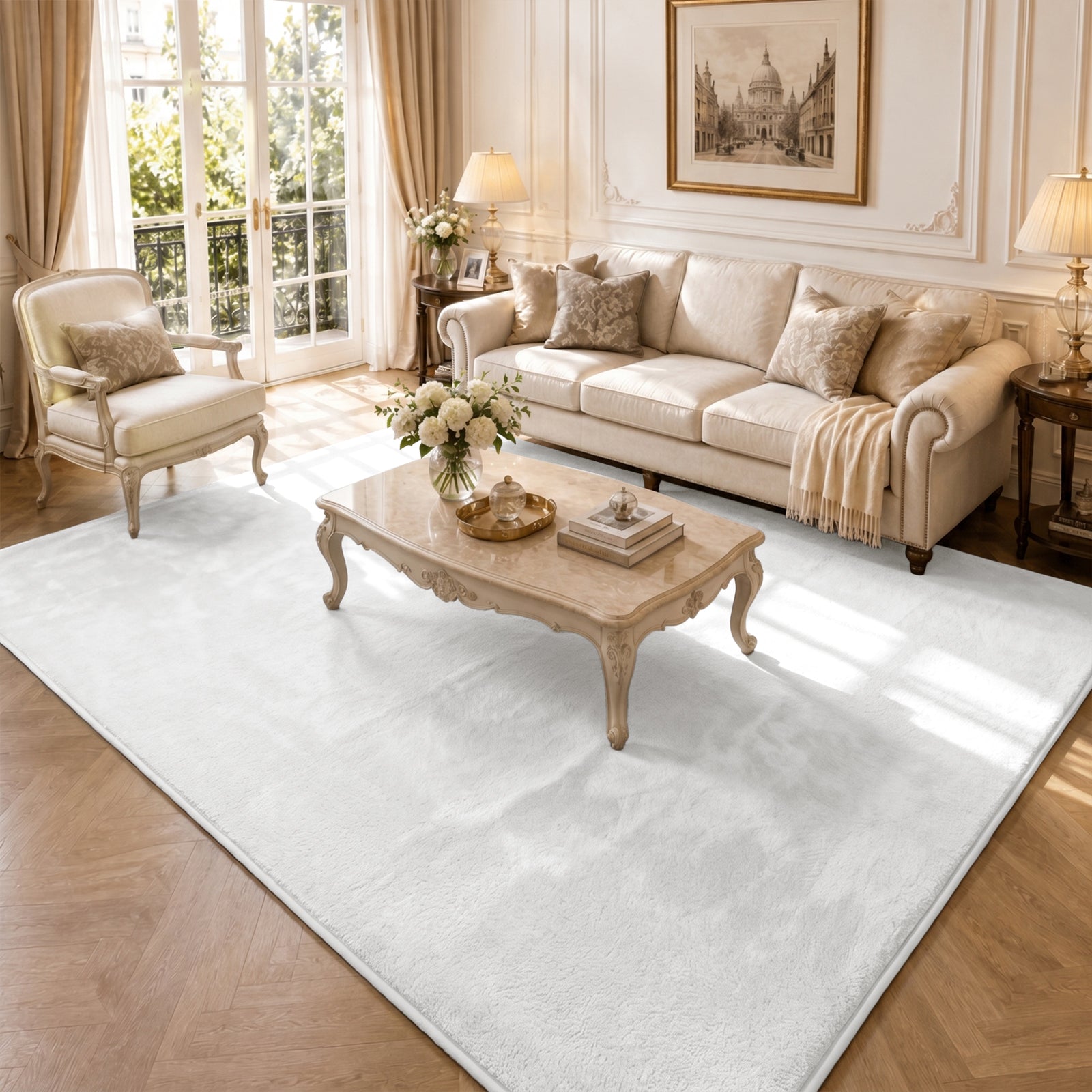 Tapis de salon poils ras doux antiderapant 200x300cm uni crème - vounat.shop
