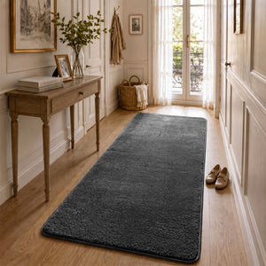 Tapis de salon poils ras doux antiderapant 80x200cm uni anthracite - vounat.shop