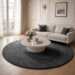 Tapis de salon poils ras doux antiderapant ф200cm uni anthracite - vounat.shop