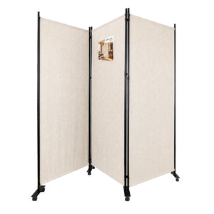 Paravent interieur separateur avec roue 3 panneaux autoportant pliable 262 x 30 x 180 cm Beige - vounat.shop