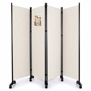 Paravent interieur separateur avec roue 4 panneaux autoportant pliable 228x 30 x 171 cm Beige - vounat.shop