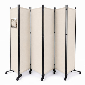 Paravent interieur separateur avec roue 6 panneaux autoportant pliable 340 x 30 x 171 cm Beige - vounat.shop