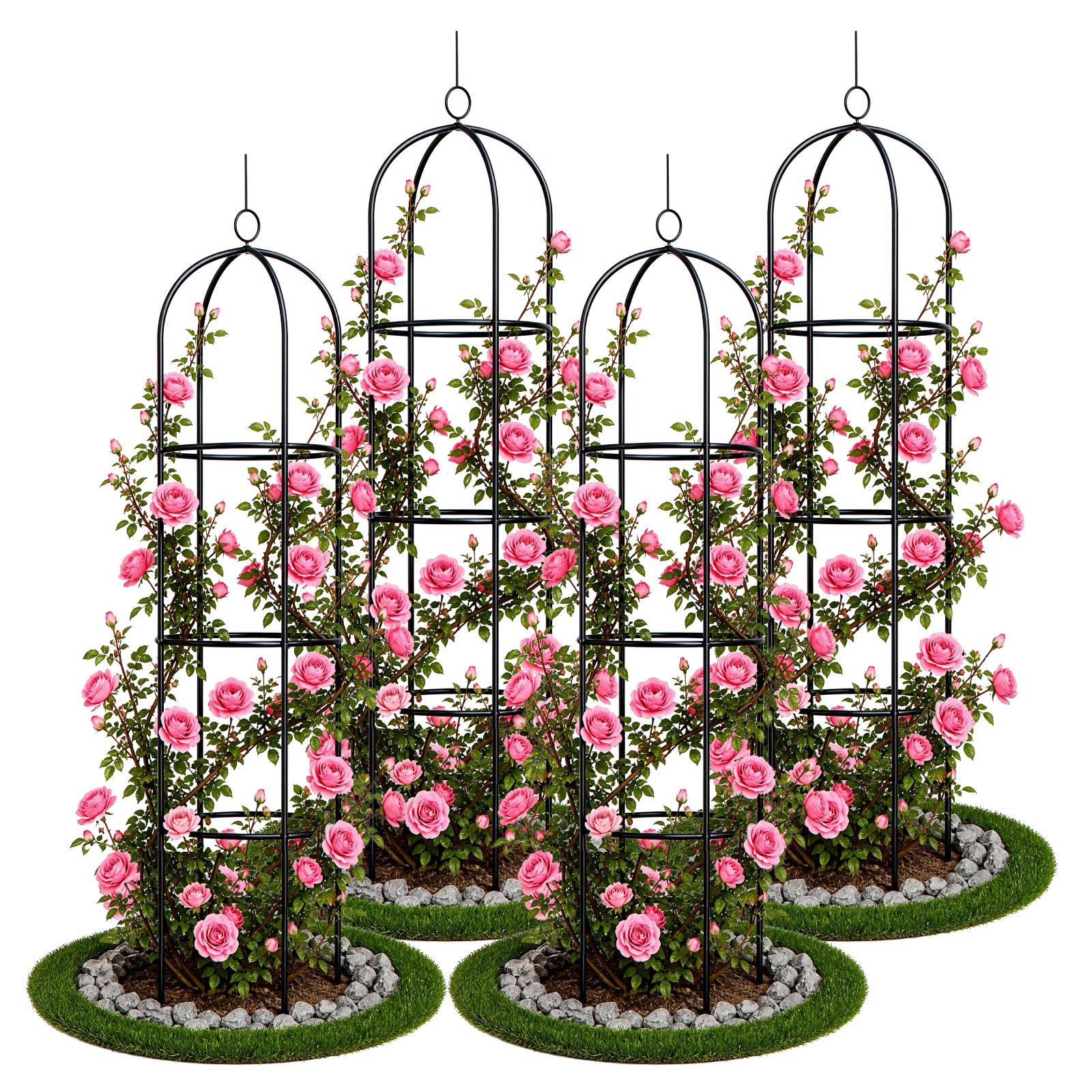 Lot de 4 Tuteur de jardin obelisque 194 cm en metal Noir - vounat.shop