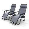 Chaise longue inclinable en textilene avec porte gobelet et portable gris Lot de 2 - vounat.shop