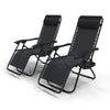 Chaise Longue inclinable en testilene avec porte gobelet et portable Noir Lot de 2 - vounat.shop