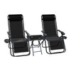 Lot de 2 Chaise longue inclinable en textilene avec table d'appoint porte gobelet et portable noir - vounat.shop