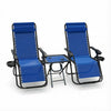 Lot de 2 Chaise longue inclinable en textilene avec table d'appoint porte gobelet et portable bleu - vounat.shop
