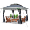 Tonnelle de jardin exterieure pliable avec moustiquaire 3.6x3.6m gris - vounat.shop
