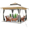 Tonnelle de jardin exterieure pliable avec moustiquaire 3.6x3.6m beige - vounat.shop