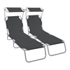 Lot de 2 chaise longue pliante avec pare soleil noir - vounat.shop