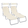 Lot de 2 chaise longue pliante avec pare soleil beige - vounat.shop