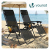 Chaise Longue inclinable en testilene avec porte gobelet et portable Noir Lot de 2 - vounat.shop