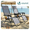 Chaise longue inclinable en textilene avec porte gobelet et portable gris Lot de 2 - vounat.shop