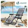 Chaise longue inclinable en textilene avec porte gobelet et portable gris - vounat.shop
