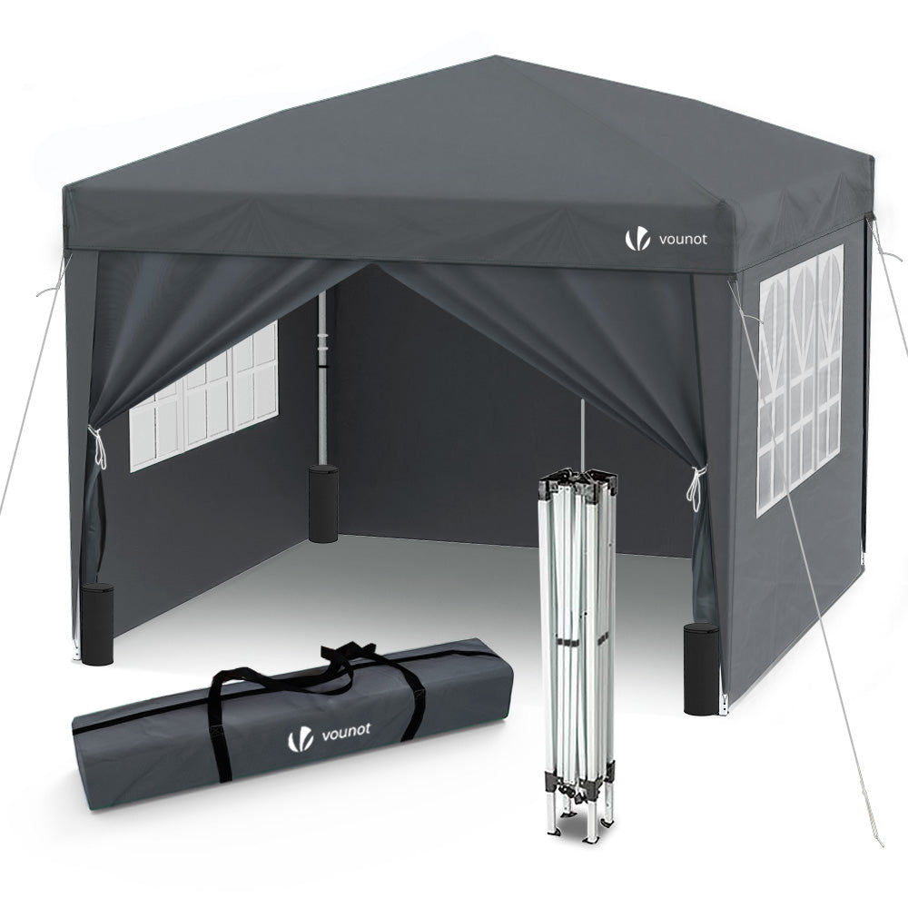 Tonnelle de Jardin 3x3m Pliable avec portes et fenêtres Gris - vounat.shop