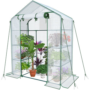 Serre de jardin avec etageres et bache PE renforcee 135g/m2 143x73x195cm - vounat.shop